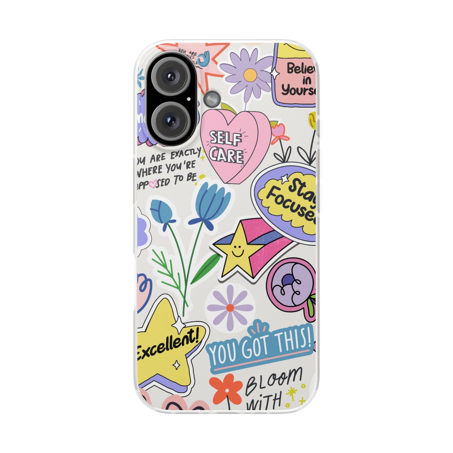 Colorful Phone Case, Inspirational Flexi Case, Cute Floral Design, Gifts for Friends