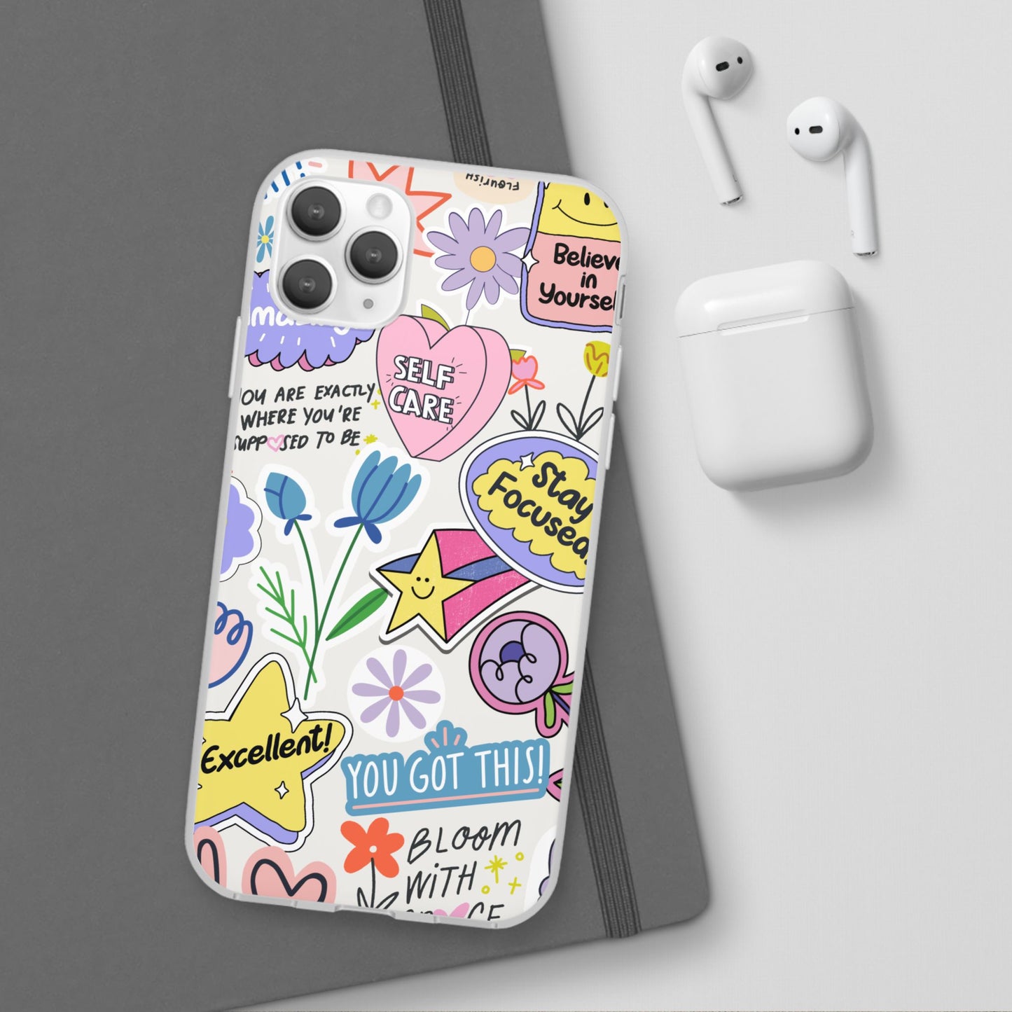 Colorful Phone Case, Inspirational Flexi Case, Cute Floral Design, Gifts for Friends