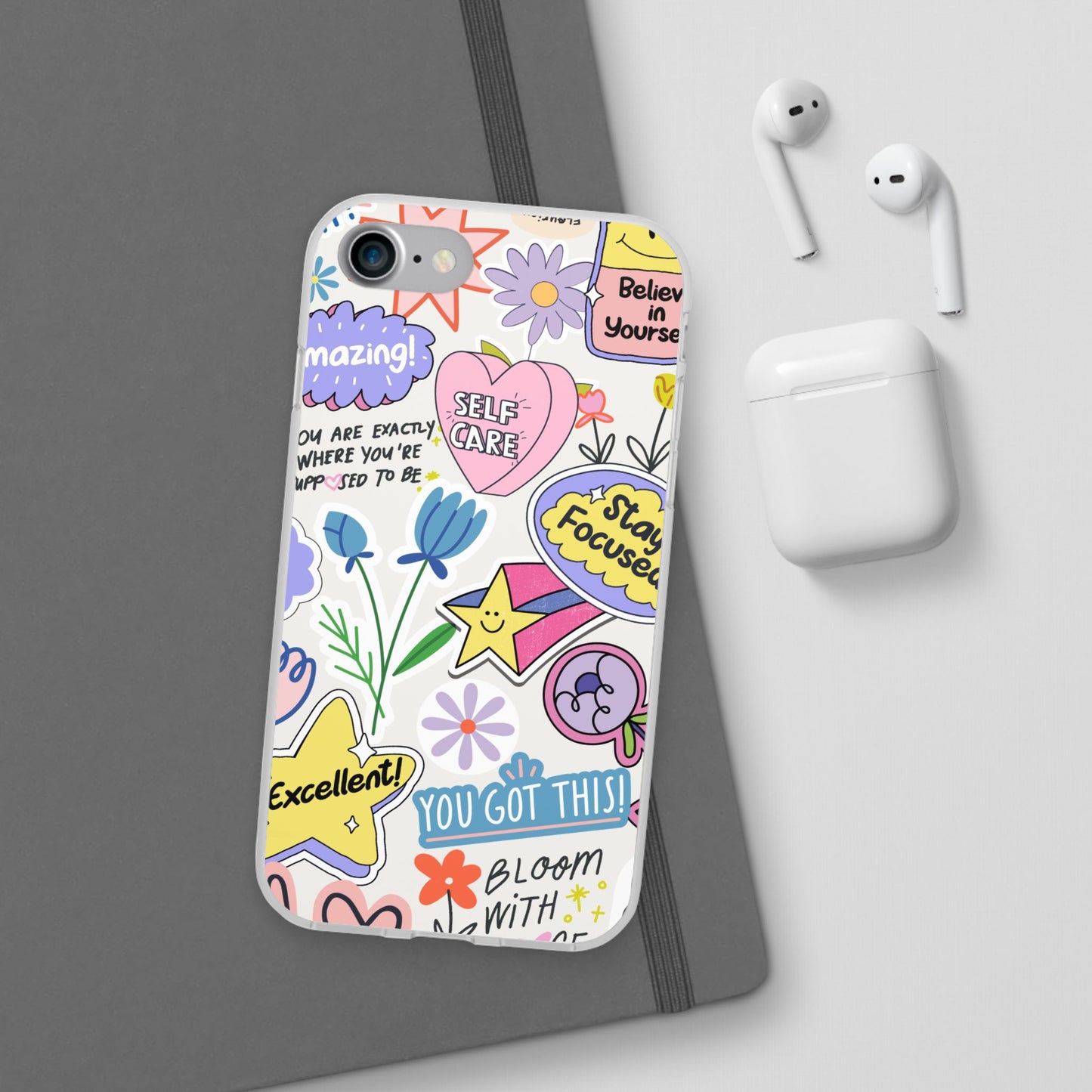 Colorful Phone Case, Inspirational Flexi Case, Cute Floral Design, Gifts for Friends