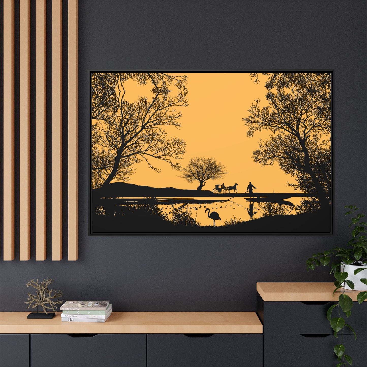 Sunset Silhouette Canvas Art, Framed Wall Decor for Nature Lovers, Great for Home Decor, Unique Gift, Ideal for Living Room