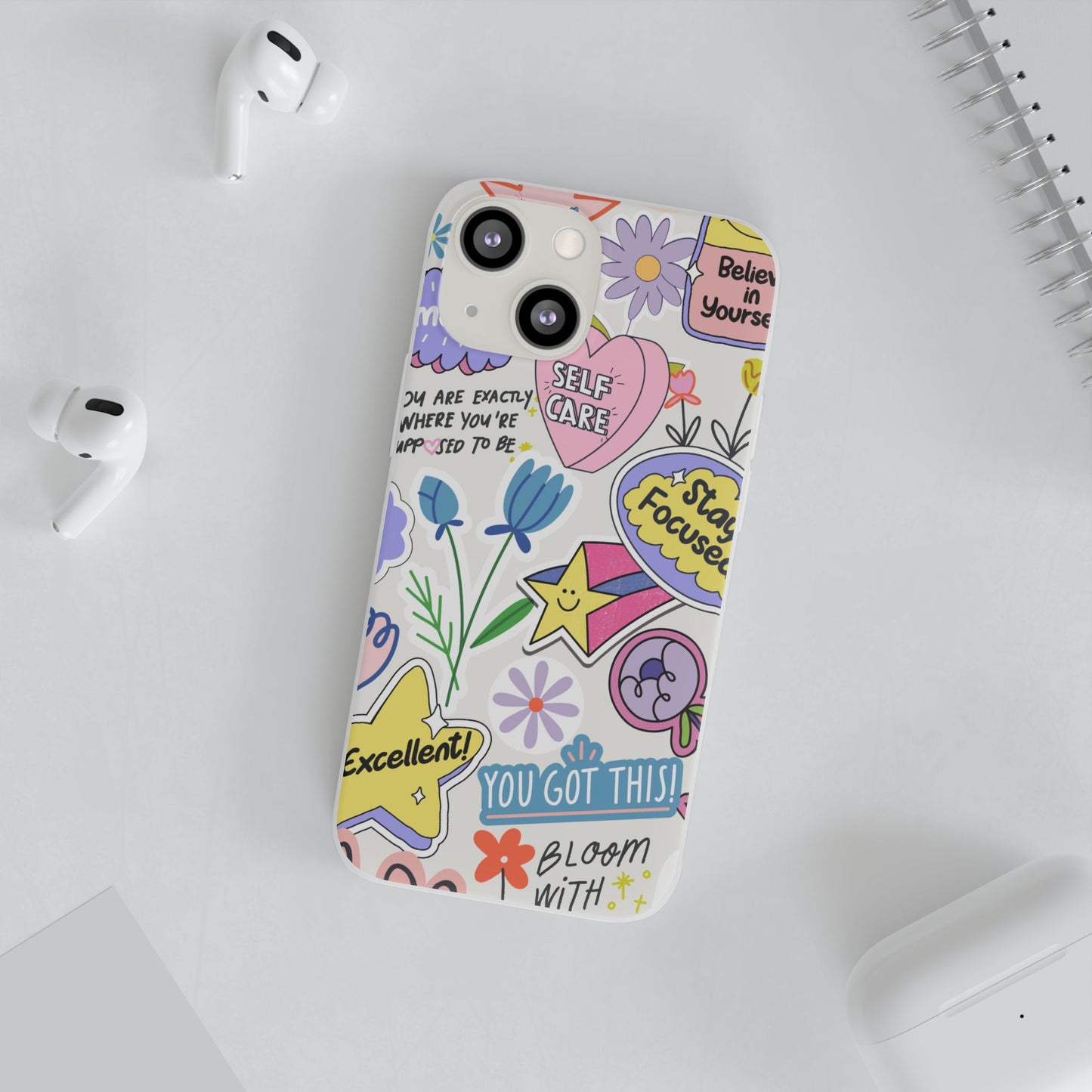 Colorful Phone Case, Inspirational Flexi Case, Cute Floral Design, Gifts for Friends