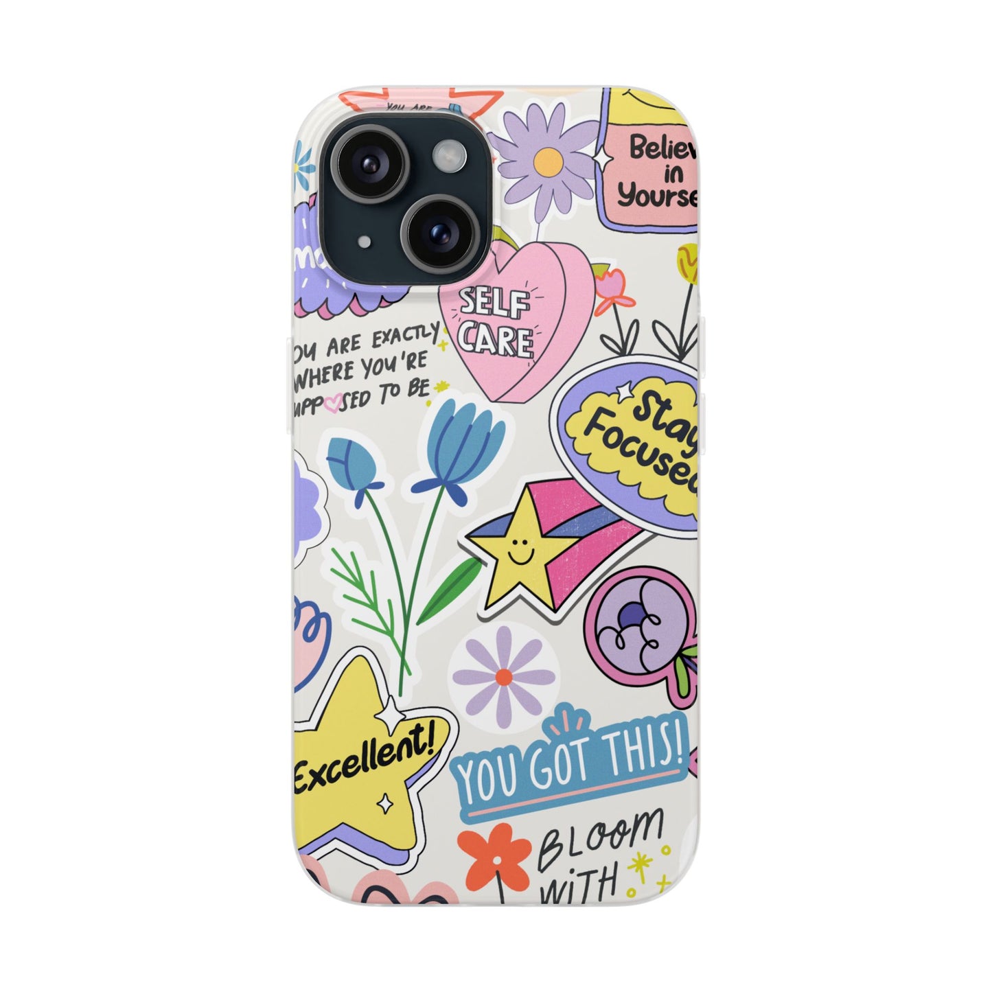 Colorful Phone Case, Inspirational Flexi Case, Cute Floral Design, Gifts for Friends