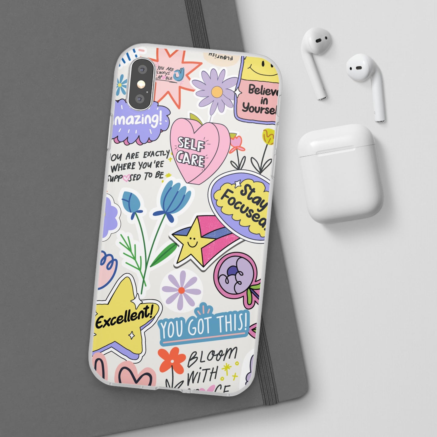 Colorful Phone Case, Inspirational Flexi Case, Cute Floral Design, Gifts for Friends