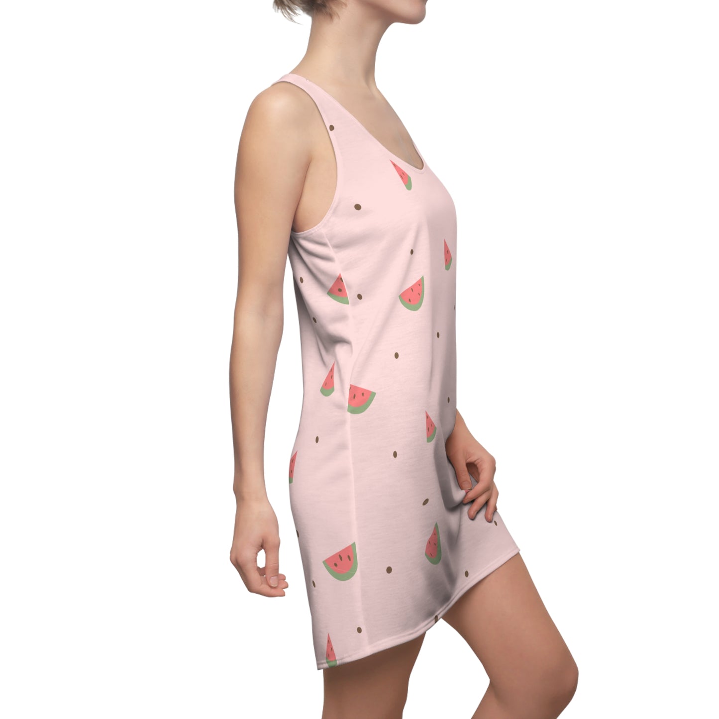 Watermelon Print Racerback Dress for Summer Fun, Cute Casual Dress, Beach Outfit, Vacation Wear, Blush Pink Dress