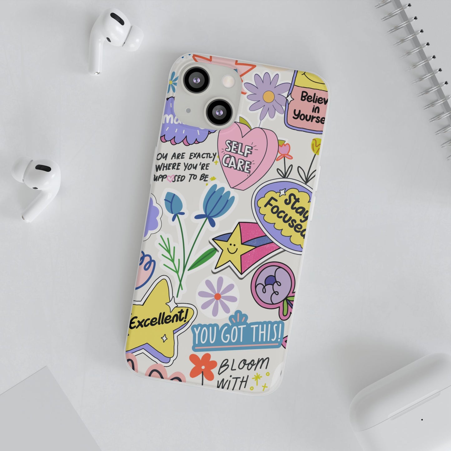 Colorful Phone Case, Inspirational Flexi Case, Cute Floral Design, Gifts for Friends