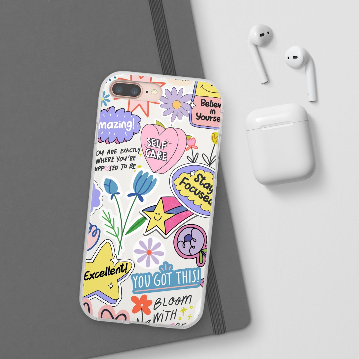 Colorful Phone Case, Inspirational Flexi Case, Cute Floral Design, Gifts for Friends
