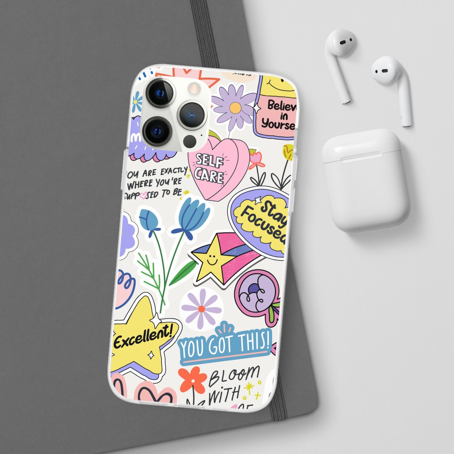 Colorful Phone Case, Inspirational Flexi Case, Cute Floral Design, Gifts for Friends