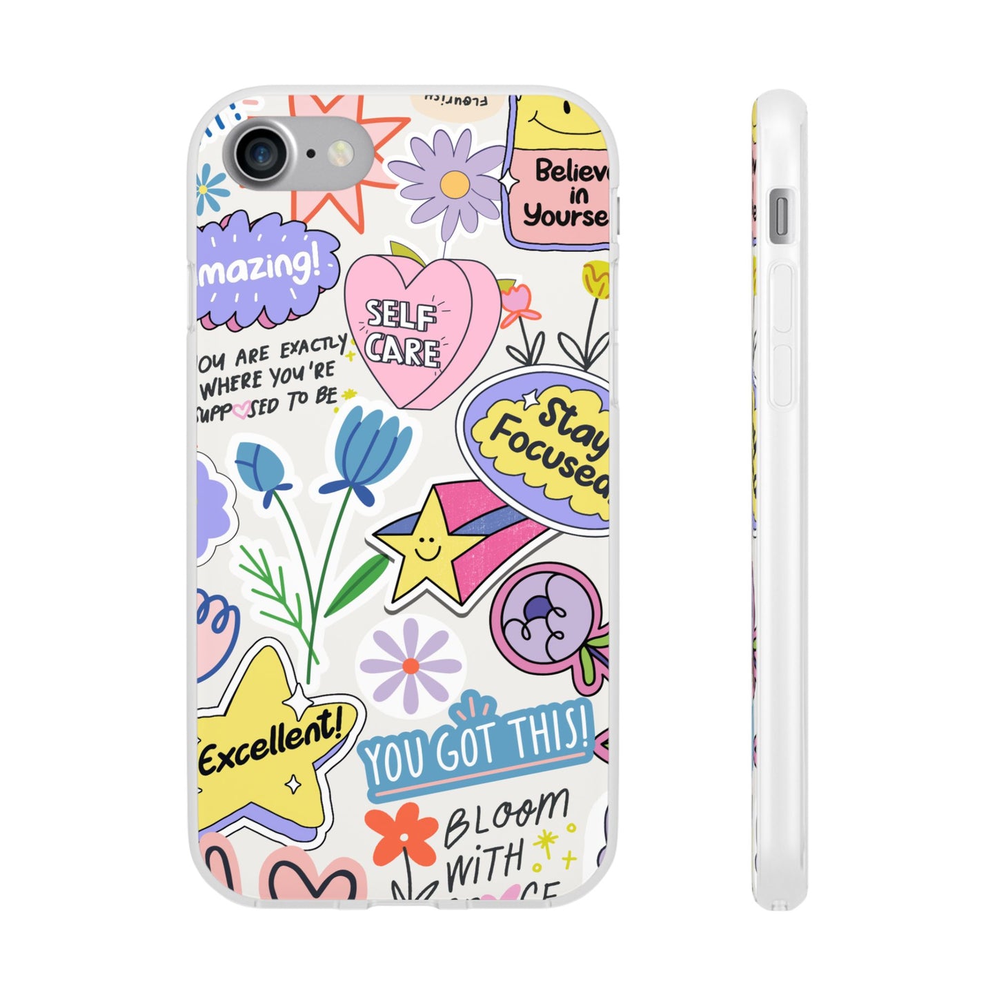 Colorful Phone Case, Inspirational Flexi Case, Cute Floral Design, Gifts for Friends
