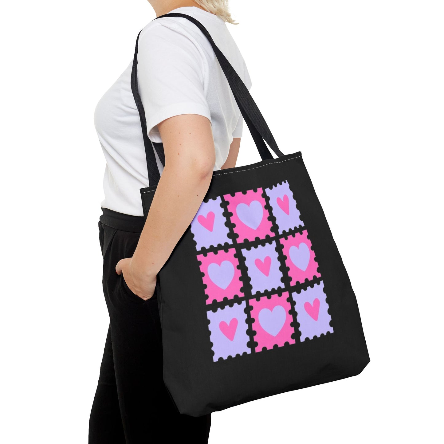Cute Heart Stamp Tote Bag, Shopping Bag, Cute, Stylish, Everyday Use