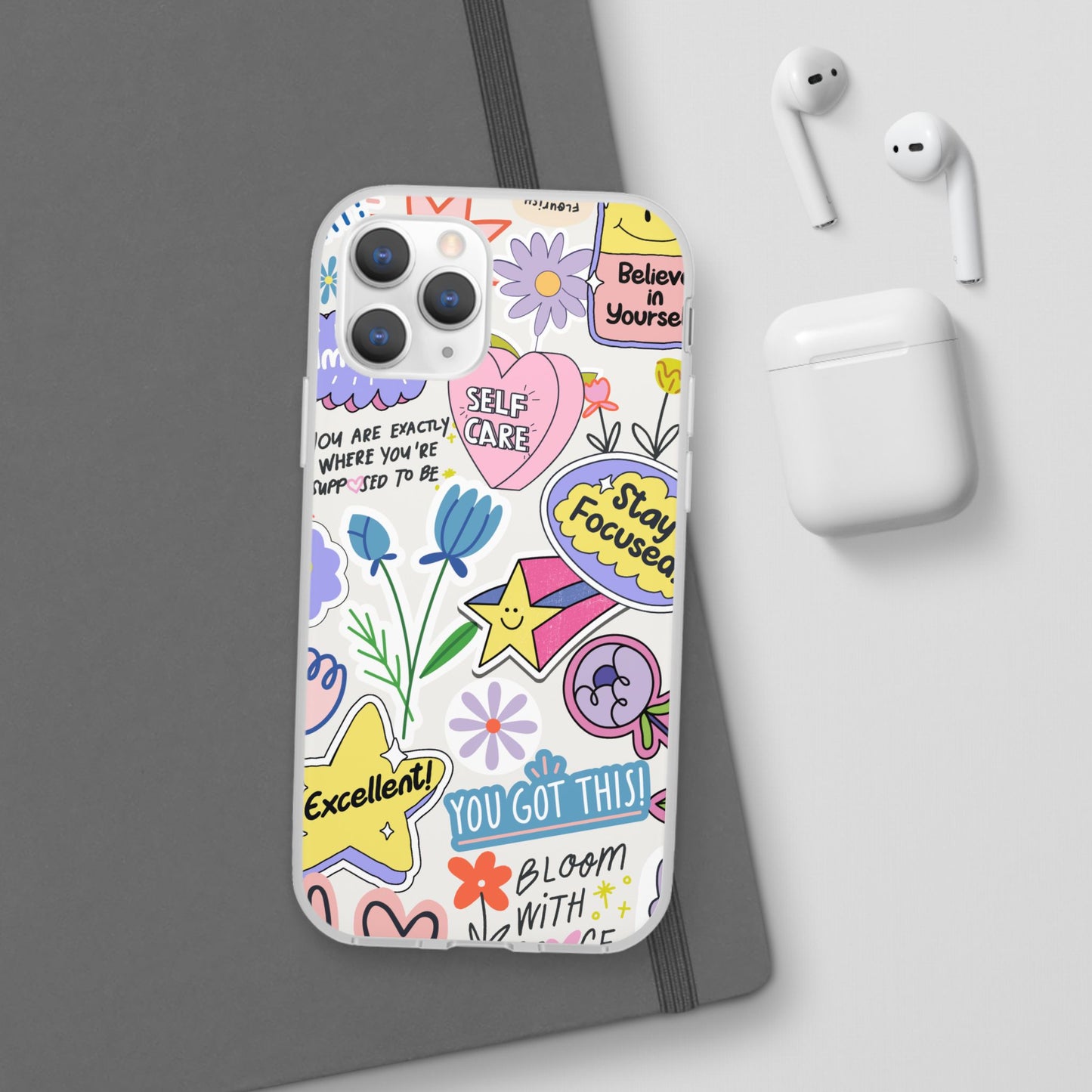 Colorful Phone Case, Inspirational Flexi Case, Cute Floral Design, Gifts for Friends