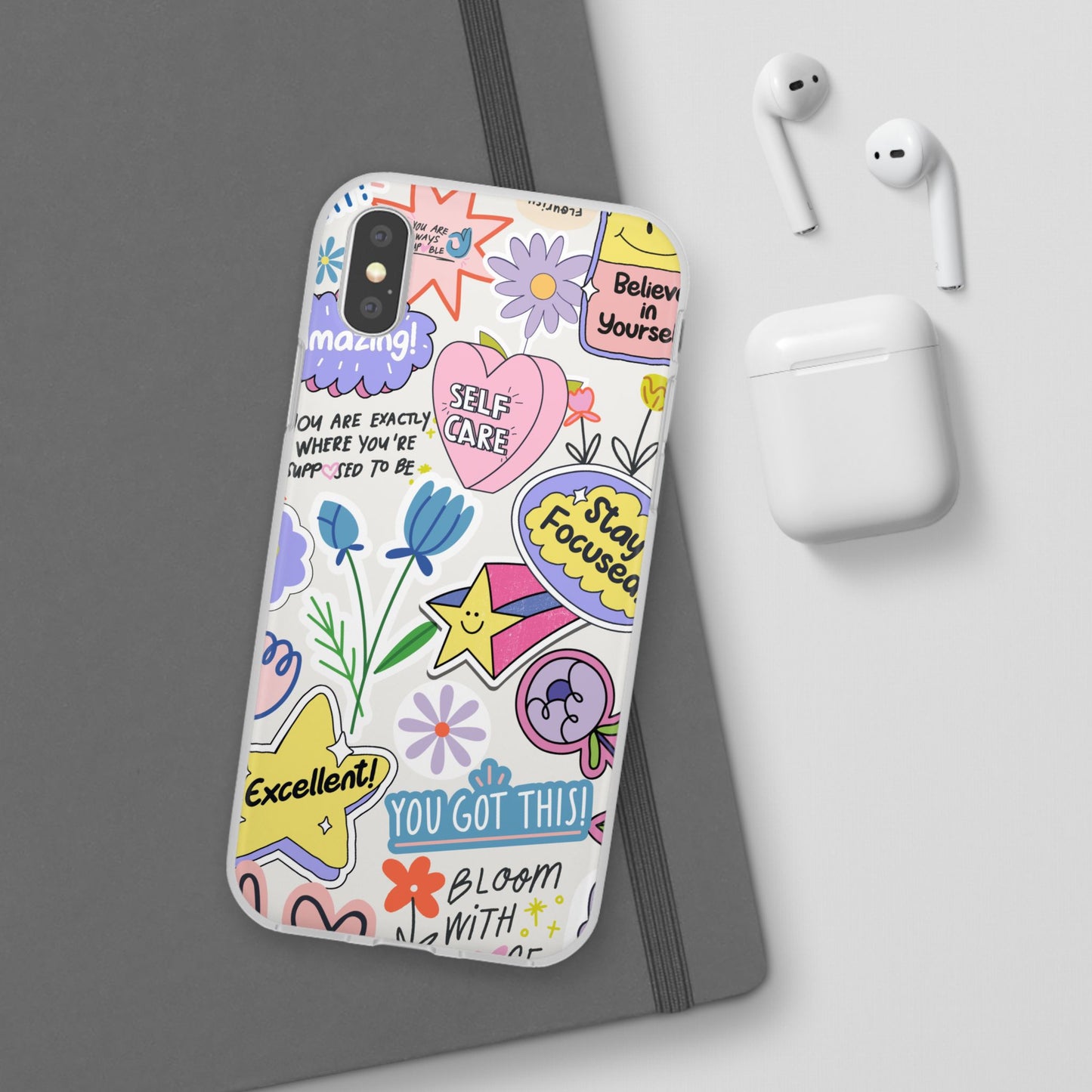 Colorful Phone Case, Inspirational Flexi Case, Cute Floral Design, Gifts for Friends
