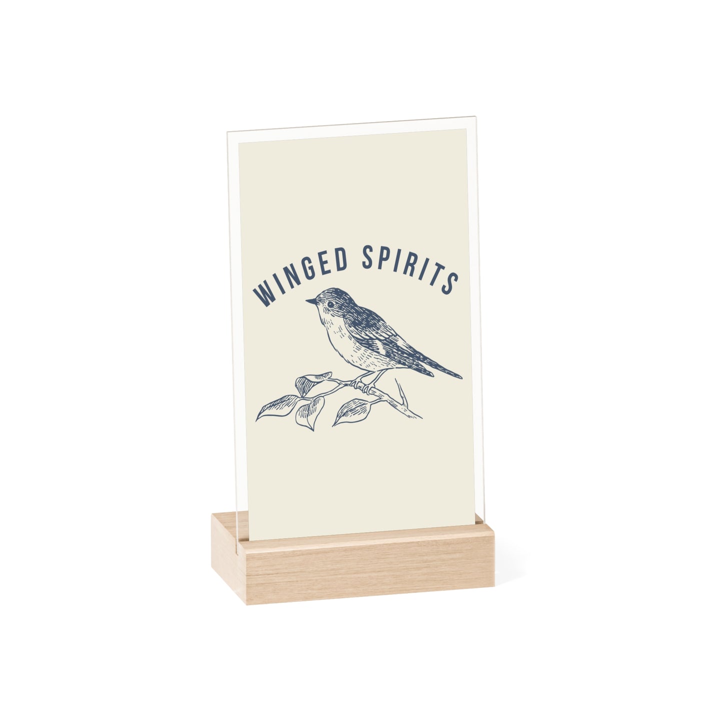 Elegant Acrylic Sign with Wooden Stand, Inspirational Home Decor, Winged Spirits Decor, Bird Art Display, Nature Gift