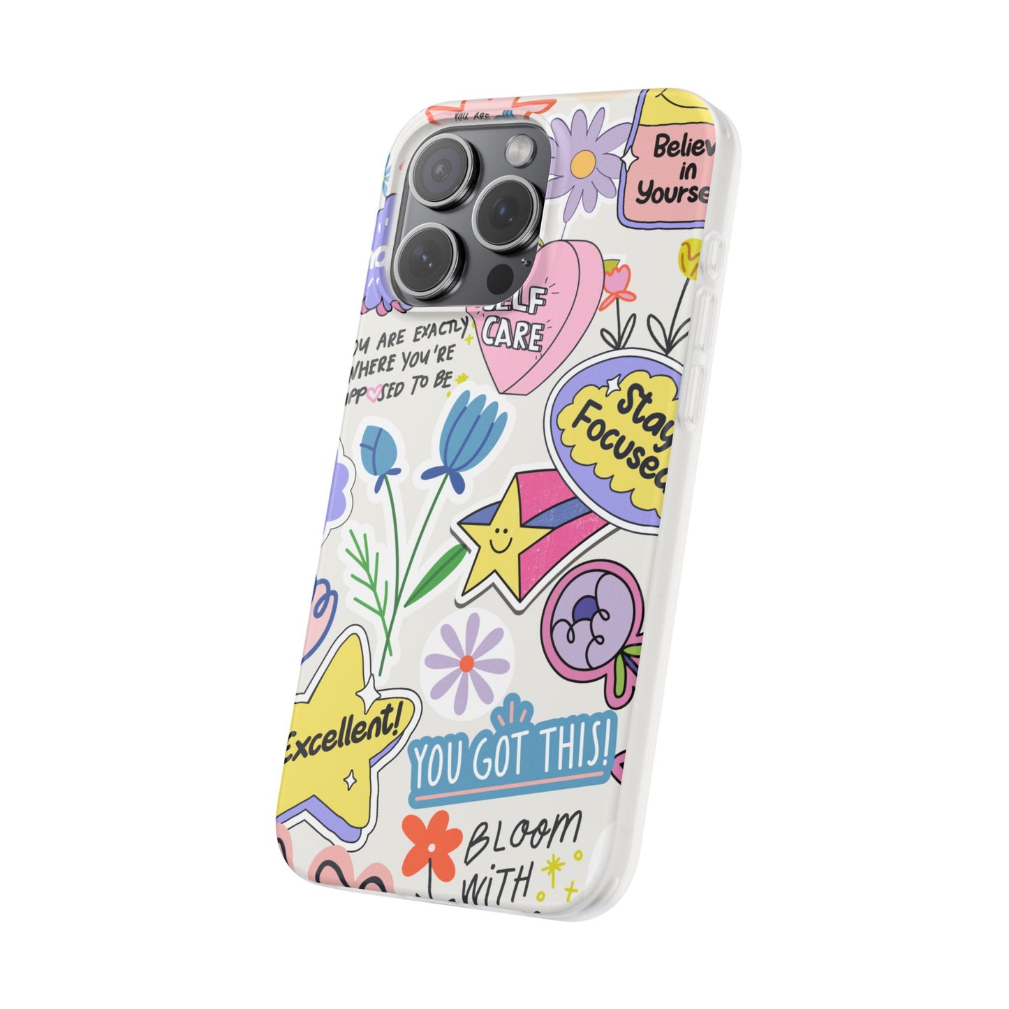 Colorful Phone Case, Inspirational Flexi Case, Cute Floral Design, Gifts for Friends
