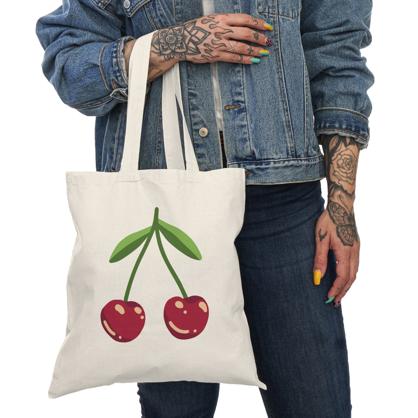 Cherry Print Natural Tote Bag, Eco-Friendly Shopping Bag, Reusable Grocery Tote, Cute Beach Bag, Summer Gift, Gift for Her
