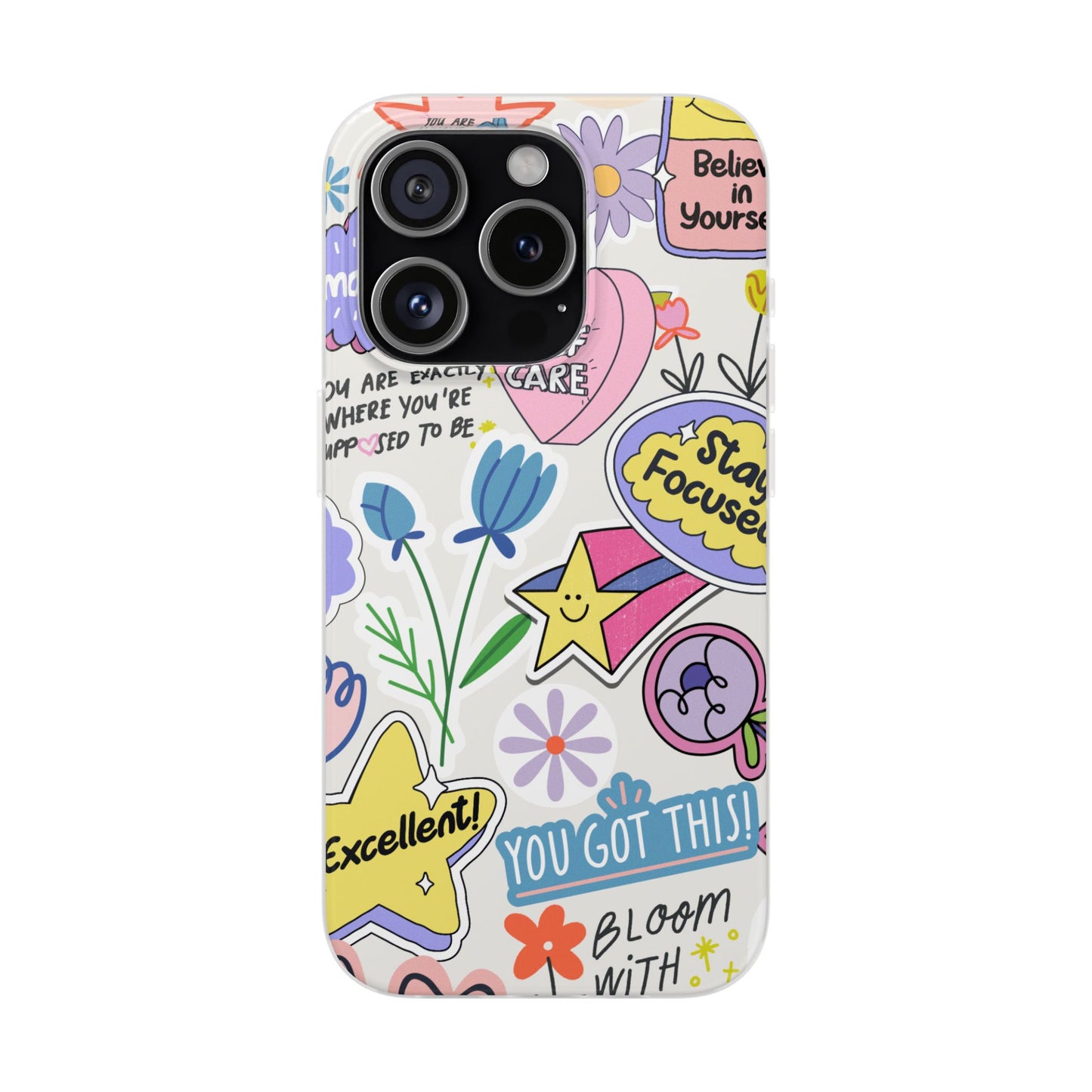Colorful Phone Case, Inspirational Flexi Case, Cute Floral Design, Gifts for Friends