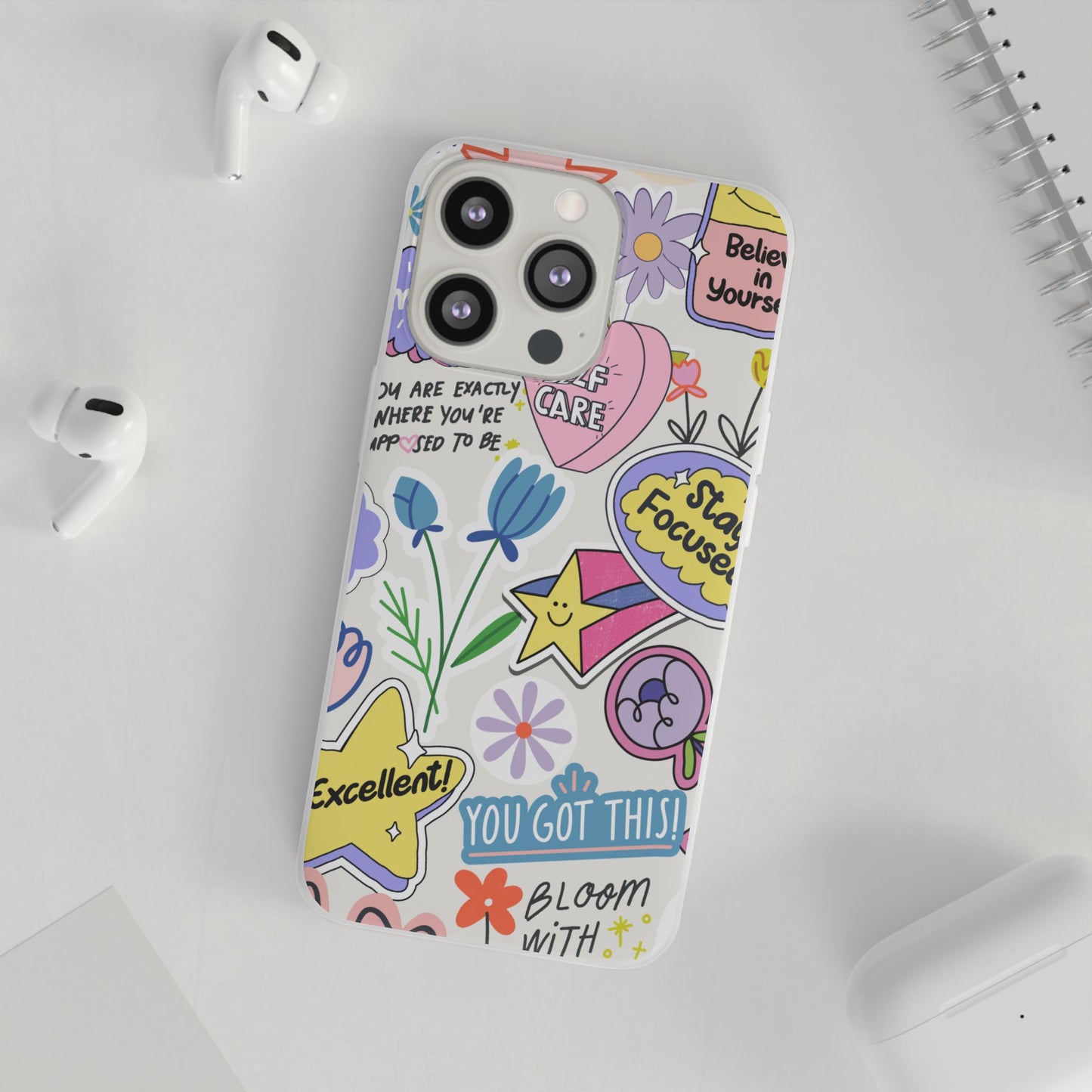 Colorful Phone Case, Inspirational Flexi Case, Cute Floral Design, Gifts for Friends