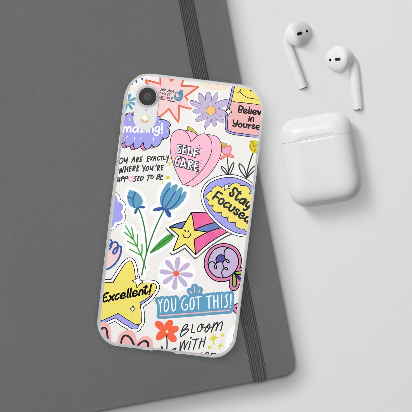 Colorful Phone Case, Inspirational Flexi Case, Cute Floral Design, Gifts for Friends