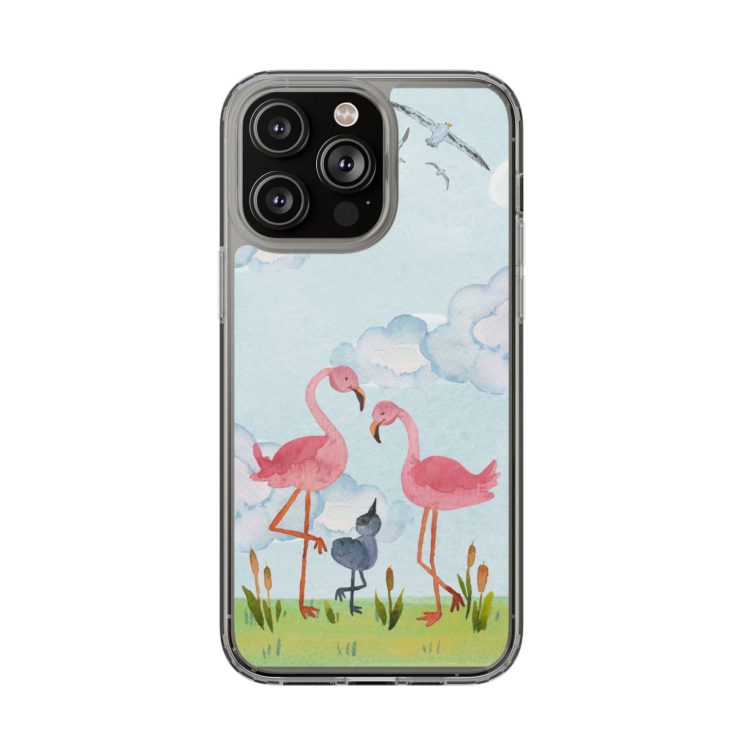 Watercolor Flamingo Phone Case, Clear Phone Case, Tropical Phone Cover, Custom Phone Case