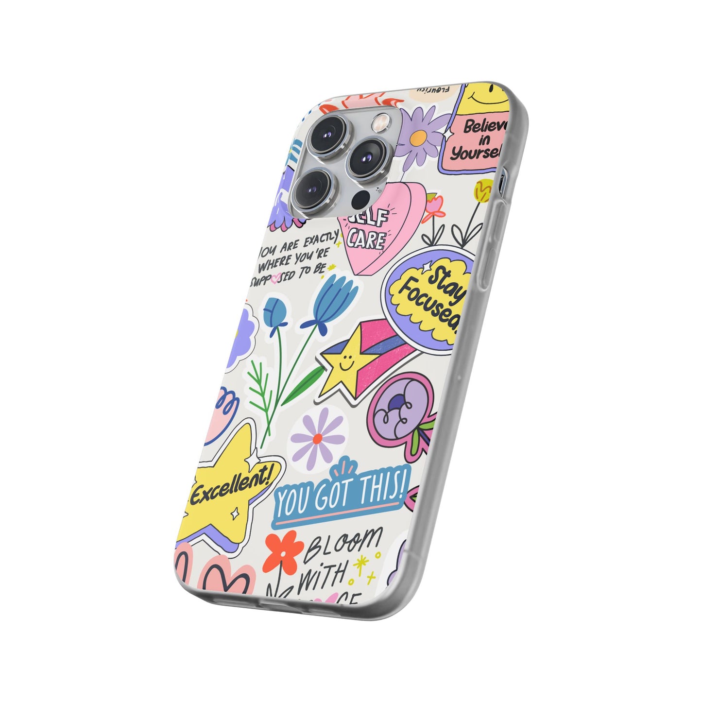 Colorful Phone Case, Inspirational Flexi Case, Cute Floral Design, Gifts for Friends