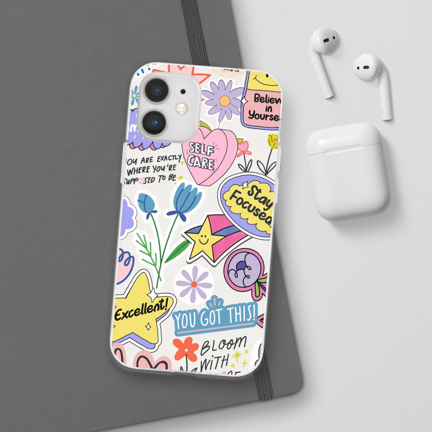 Colorful Phone Case, Inspirational Flexi Case, Cute Floral Design, Gifts for Friends
