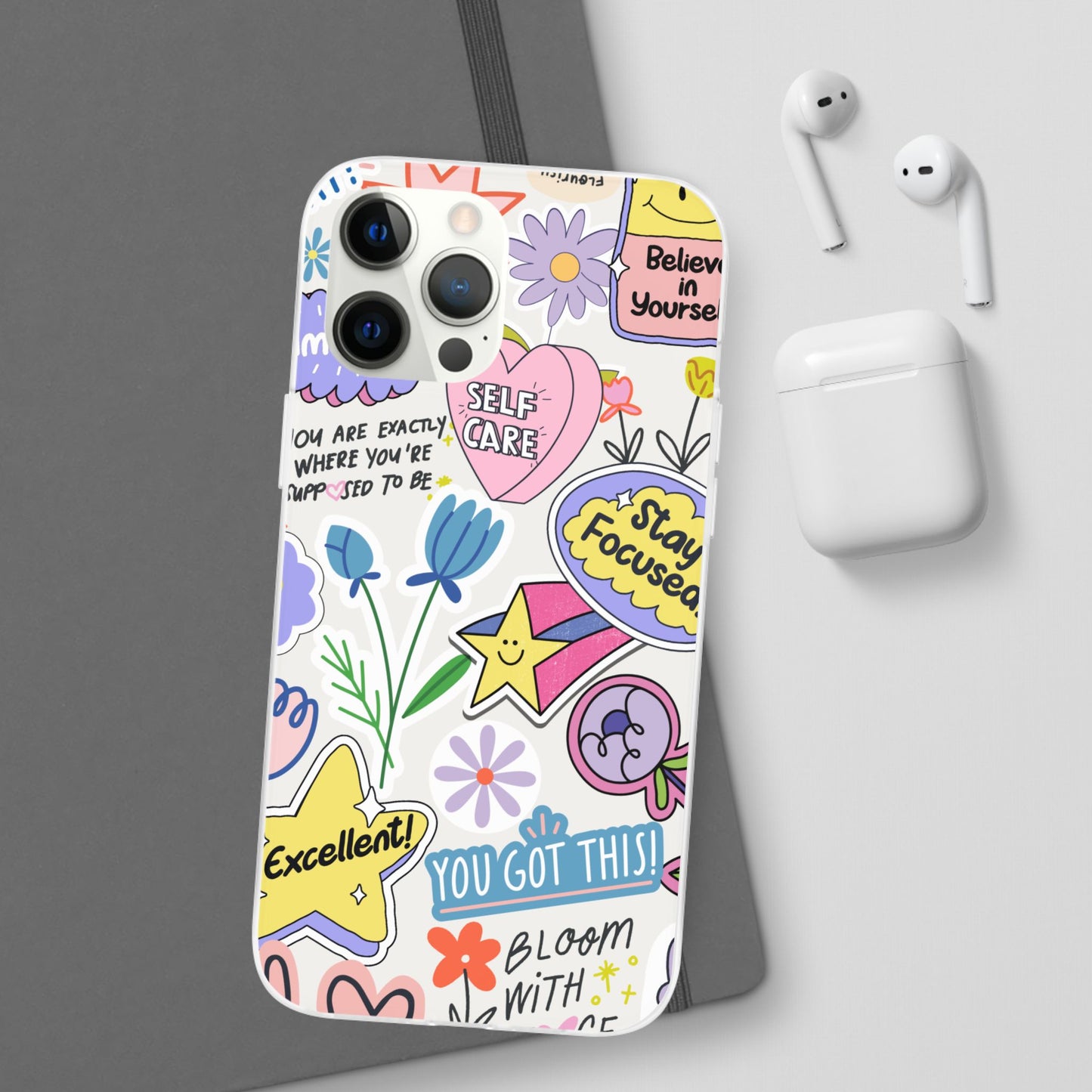 Colorful Phone Case, Inspirational Flexi Case, Cute Floral Design, Gifts for Friends