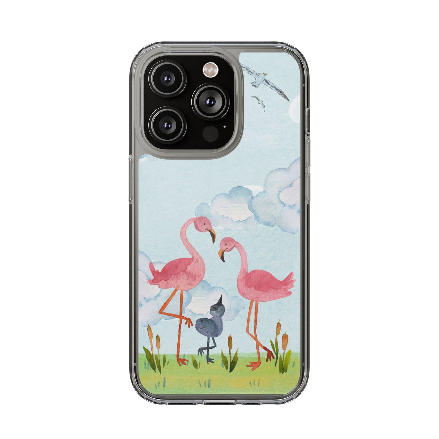 Watercolor Flamingo Phone Case, Clear Phone Case, Tropical Phone Cover, Custom Phone Case