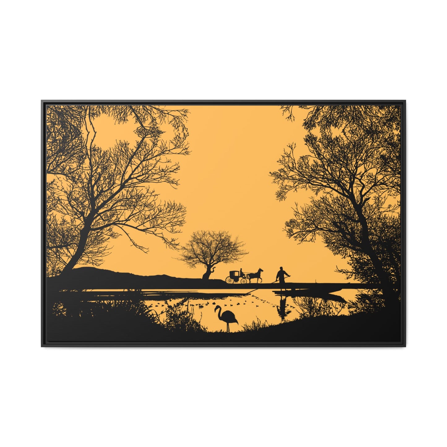 Sunset Silhouette Canvas Art, Framed Wall Decor for Nature Lovers, Great for Home Decor, Unique Gift, Ideal for Living Room