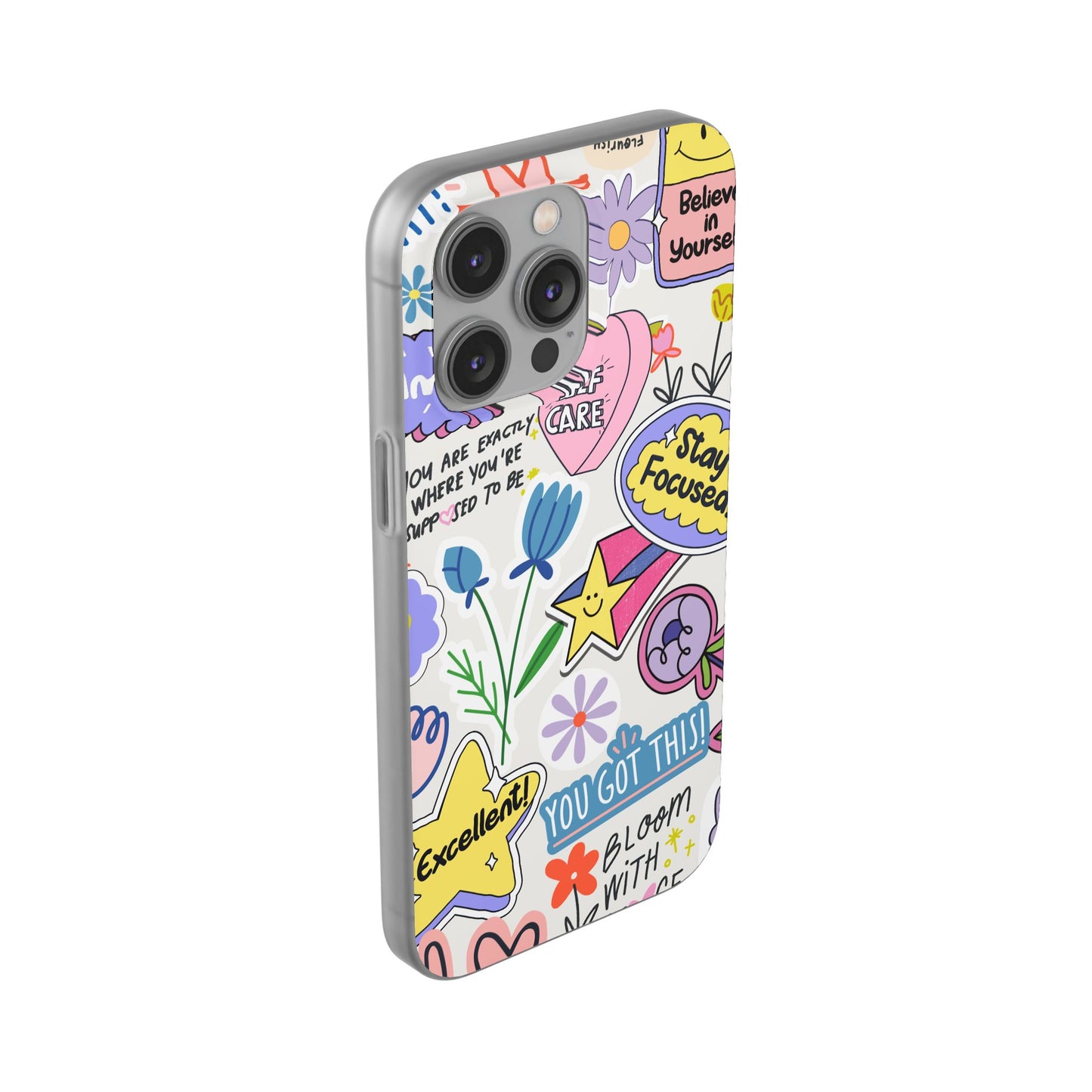 Colorful Phone Case, Inspirational Flexi Case, Cute Floral Design, Gifts for Friends