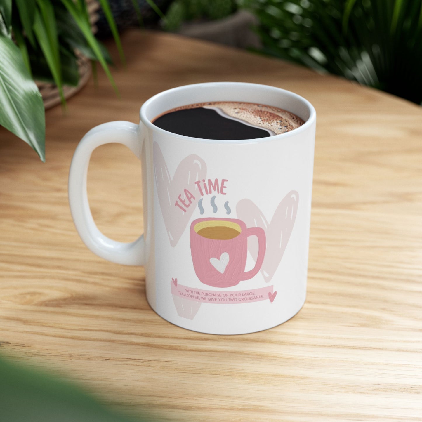 Cute Tea Time Ceramic Mug | Heart Design Coffee Cup | Perfect Gift for Tea Lovers, Cozy Vibes