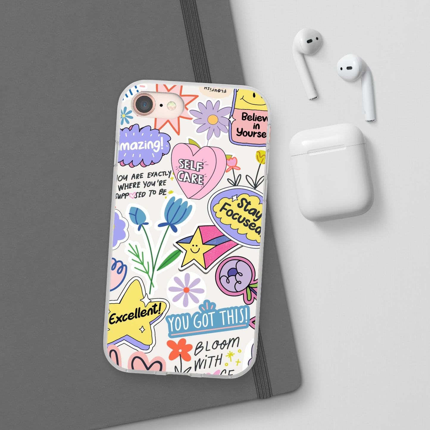 Colorful Phone Case, Inspirational Flexi Case, Cute Floral Design, Gifts for Friends