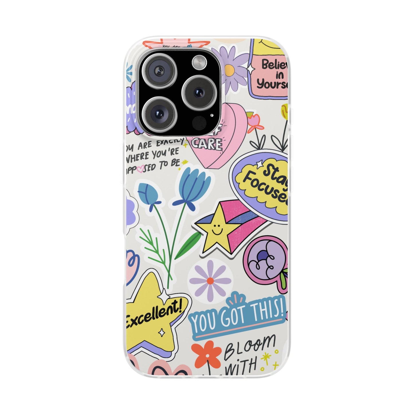 Colorful Phone Case, Inspirational Flexi Case, Cute Floral Design, Gifts for Friends