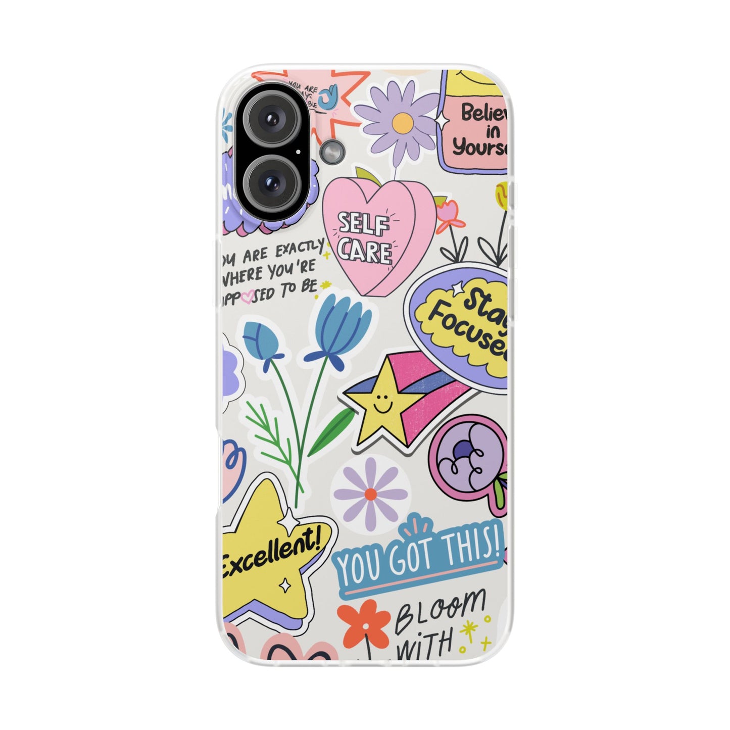 Colorful Phone Case, Inspirational Flexi Case, Cute Floral Design, Gifts for Friends