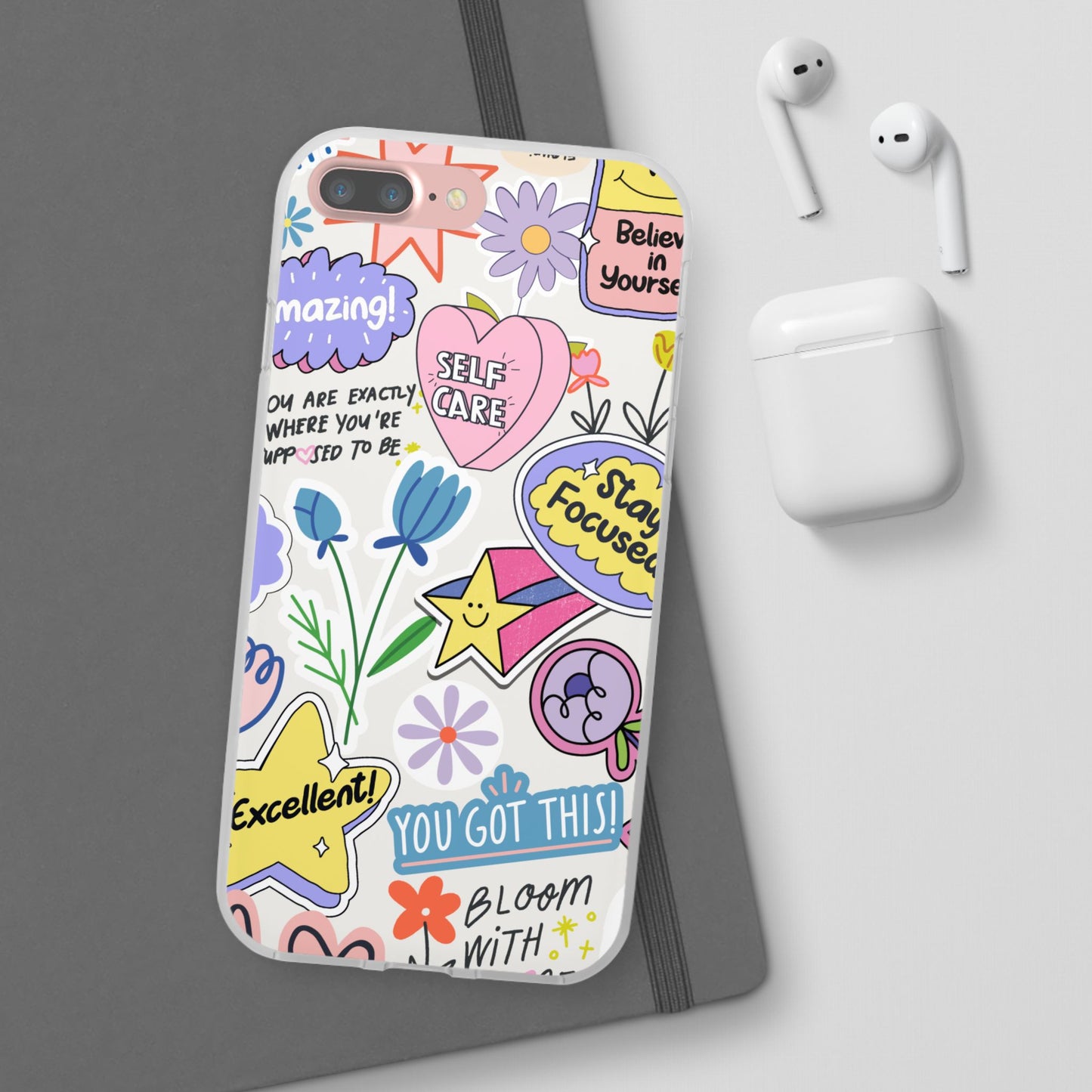 Colorful Phone Case, Inspirational Flexi Case, Cute Floral Design, Gifts for Friends