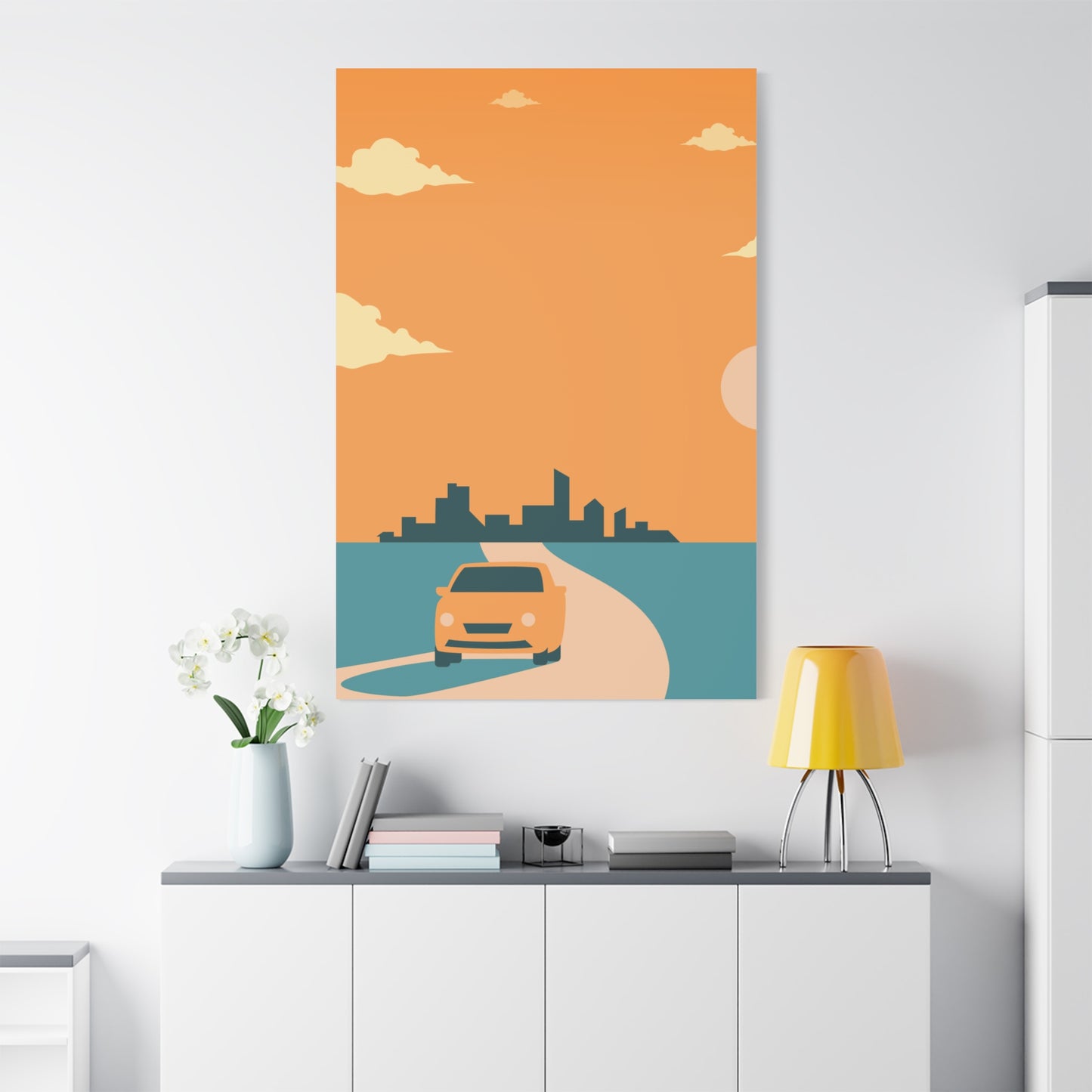 Sunset Cityscape Canvas Art Print, Modern Wall Decor, Home Decoration, Gift for Art Lovers, Urban Aesthetic