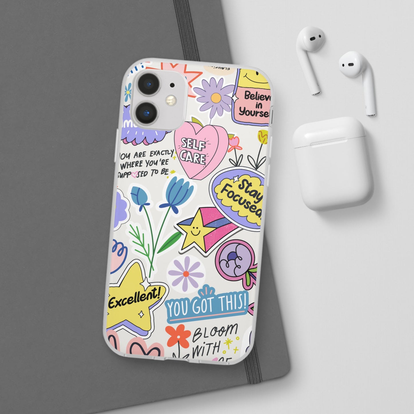 Colorful  Phone Case, Inspirational Flexi Case, Cute Floral Design, Gifts for Friends