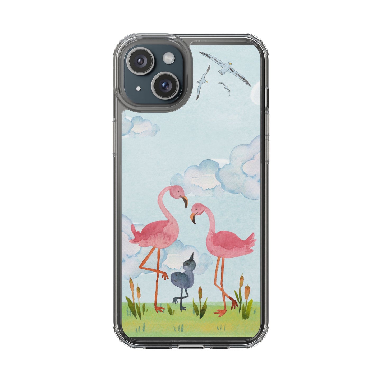 Watercolor Flamingo Phone Case, Clear Phone Case, Tropical Phone Cover, Custom Phone Case
