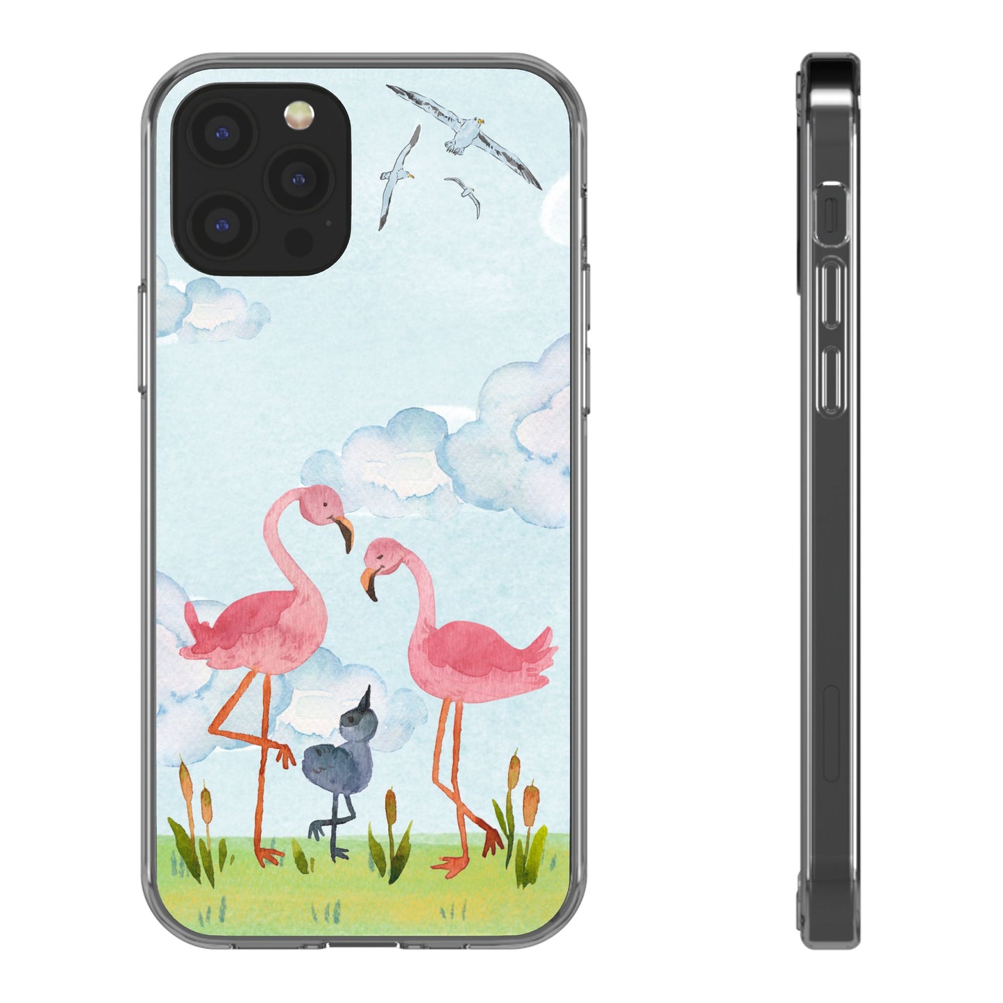 Watercolor Flamingo Phone Case, Clear Phone Case, Tropical Phone Cover, Custom Phone Case