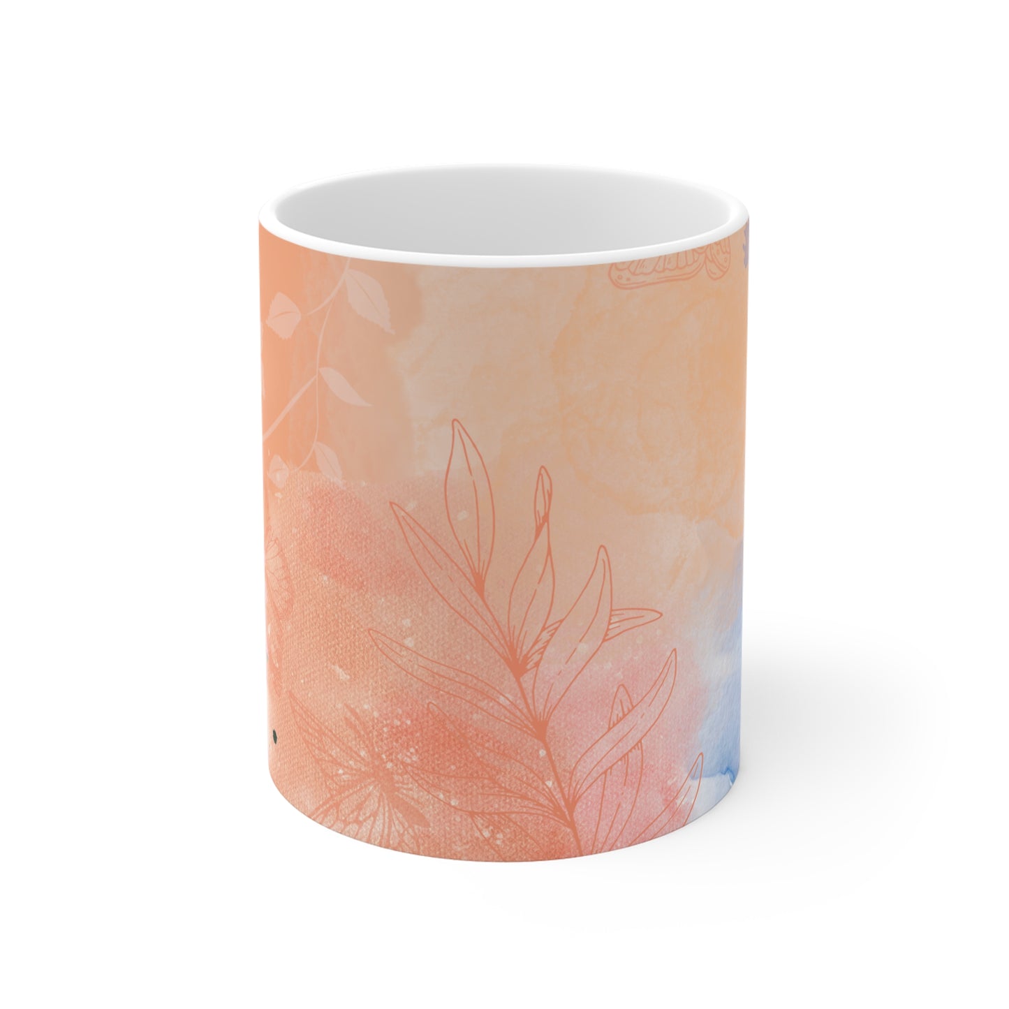 Floral Artwork 11oz White Mug for Cozy Moments, Gift for Friends, Coffee Lovers, Affirmation Mug, Floral Design