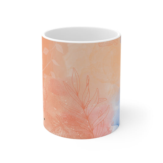Floral Artwork 11oz White Mug for Cozy Moments, Gift for Friends, Coffee Lovers, Affirmation Mug, Floral Design