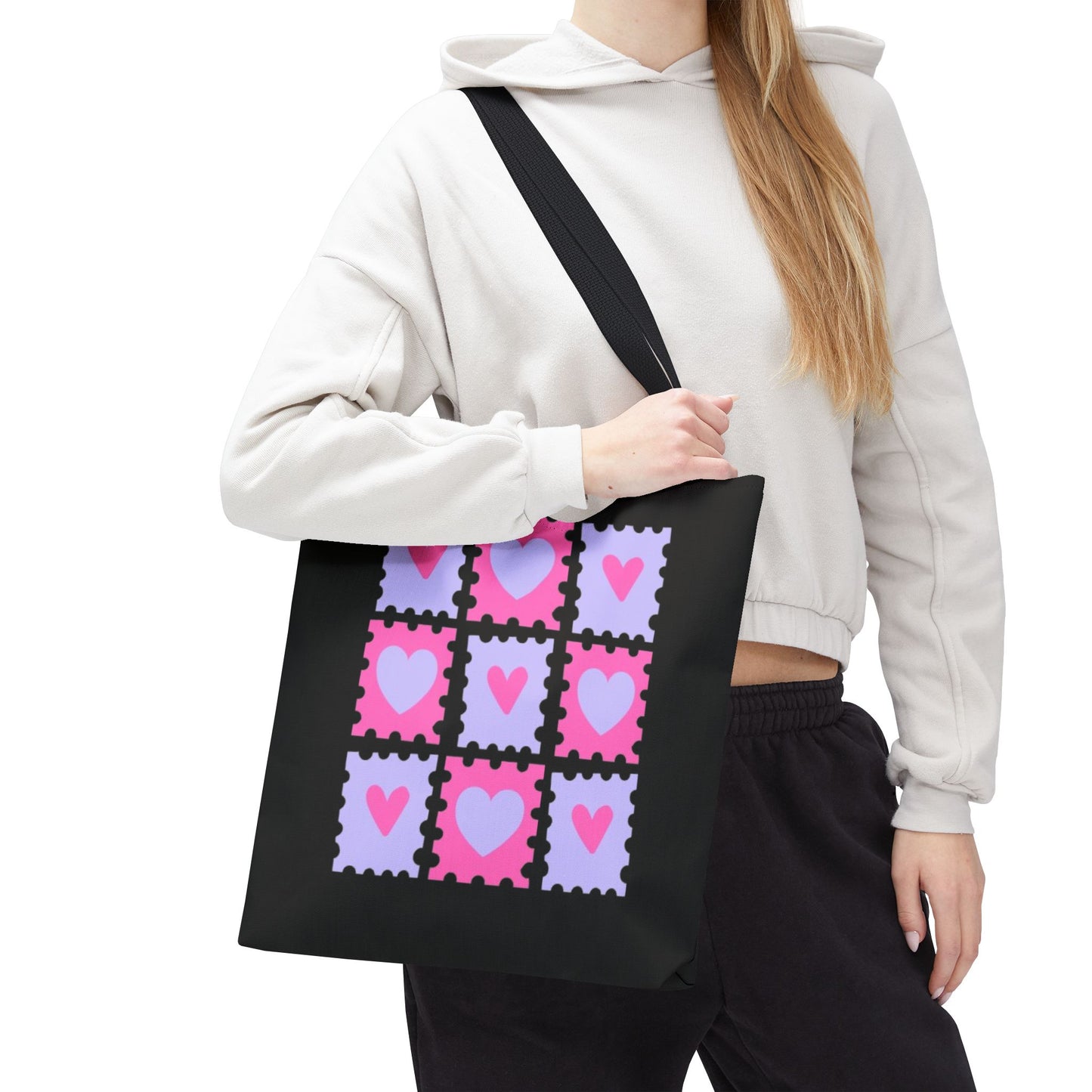Cute Heart Stamp Tote Bag,  Shopping Bag, Cute, Stylish, Everyday Use