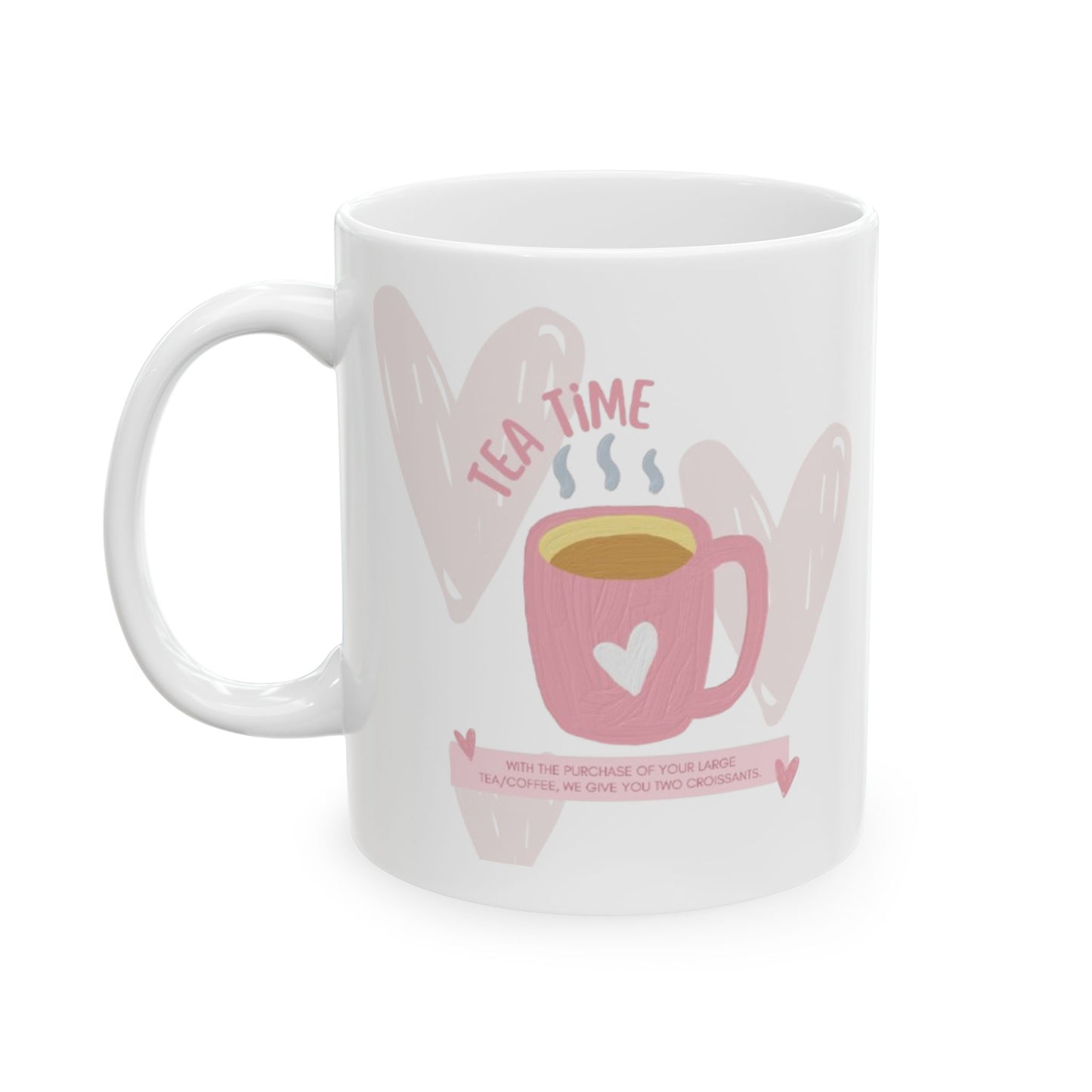 Cute Tea Time Ceramic Mug | Heart Design Coffee Cup | Perfect Gift for Tea Lovers, Cozy Vibes