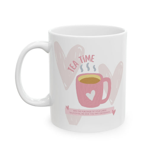Cute Tea Time Ceramic Mug | Heart Design Coffee Cup | Perfect Gift for Tea Lovers, Cozy Vibes