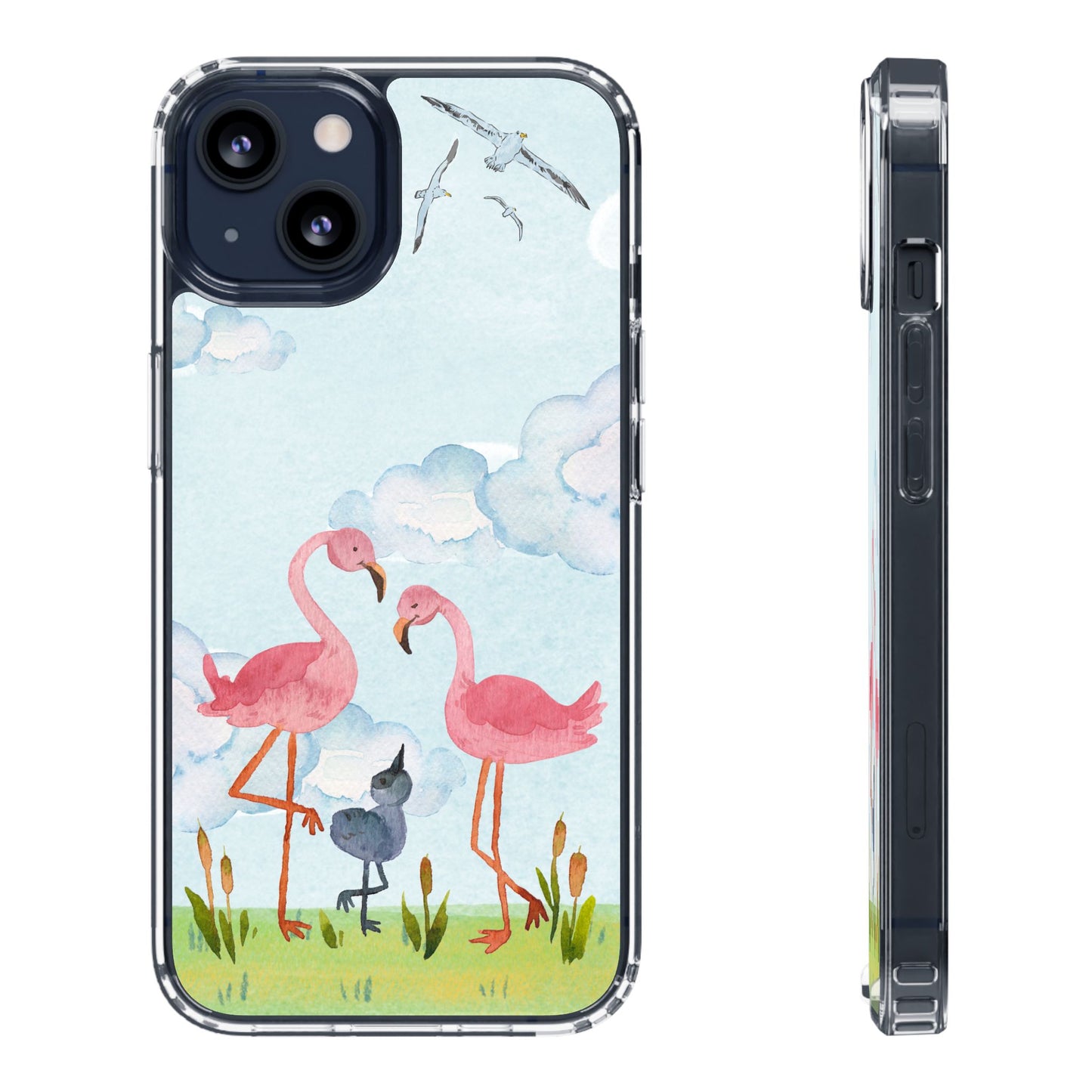Watercolor Flamingo Phone Case, Clear Phone Case, Tropical Phone Cover, Custom Phone Case