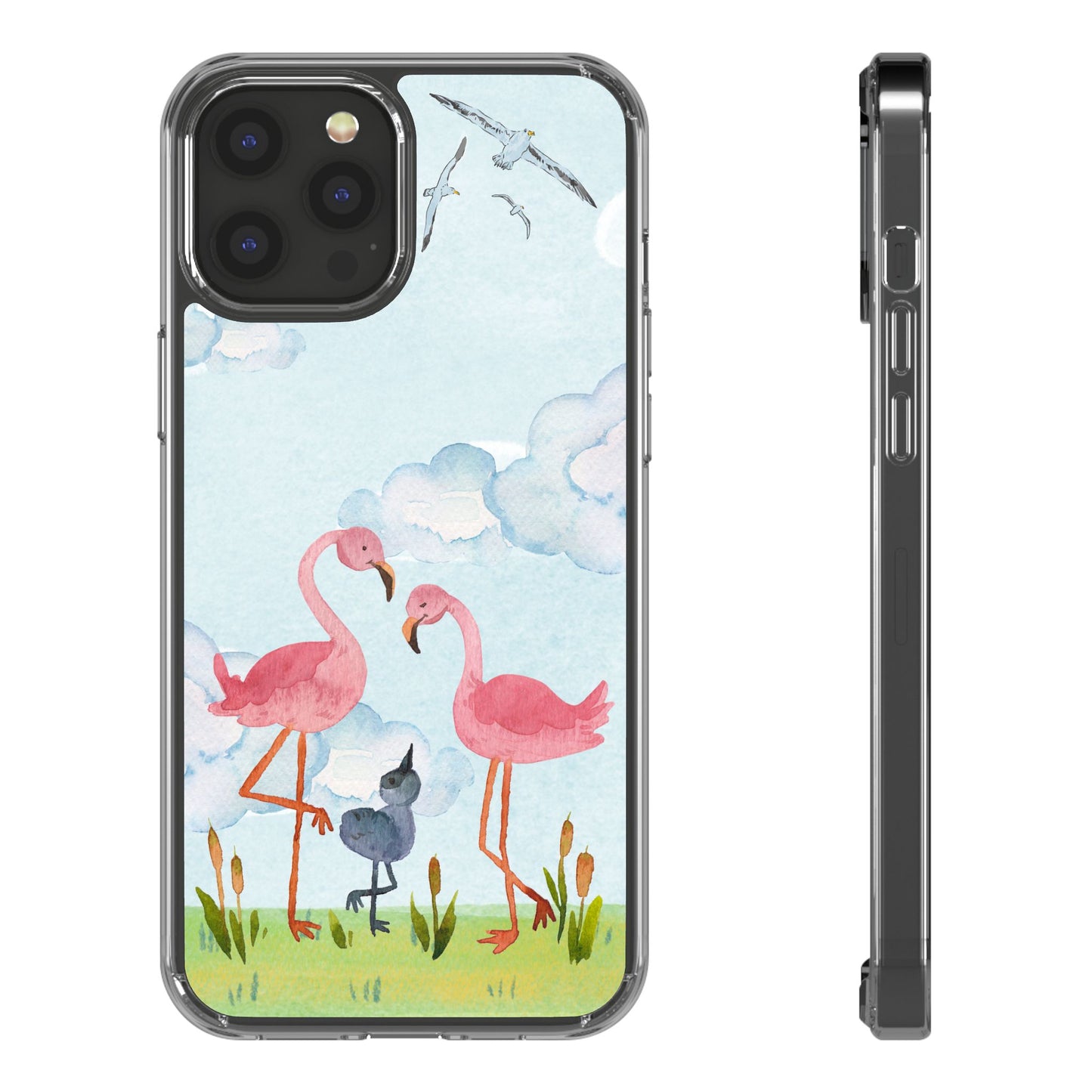 Watercolor Flamingo Phone Case, Clear Phone Case, Tropical Phone Cover, Custom Phone Case
