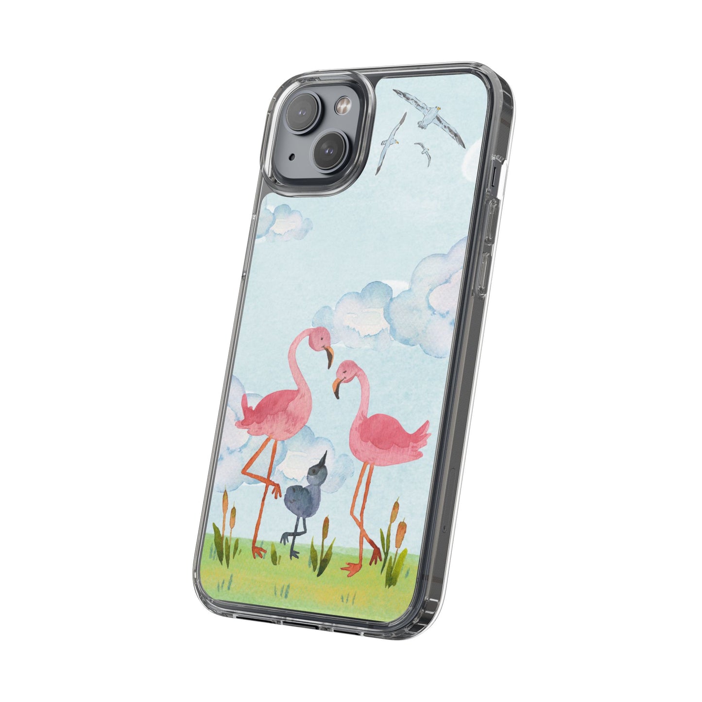 Watercolor Flamingo Phone Case, Clear Phone Case, Tropical Phone Cover, Custom Phone Case