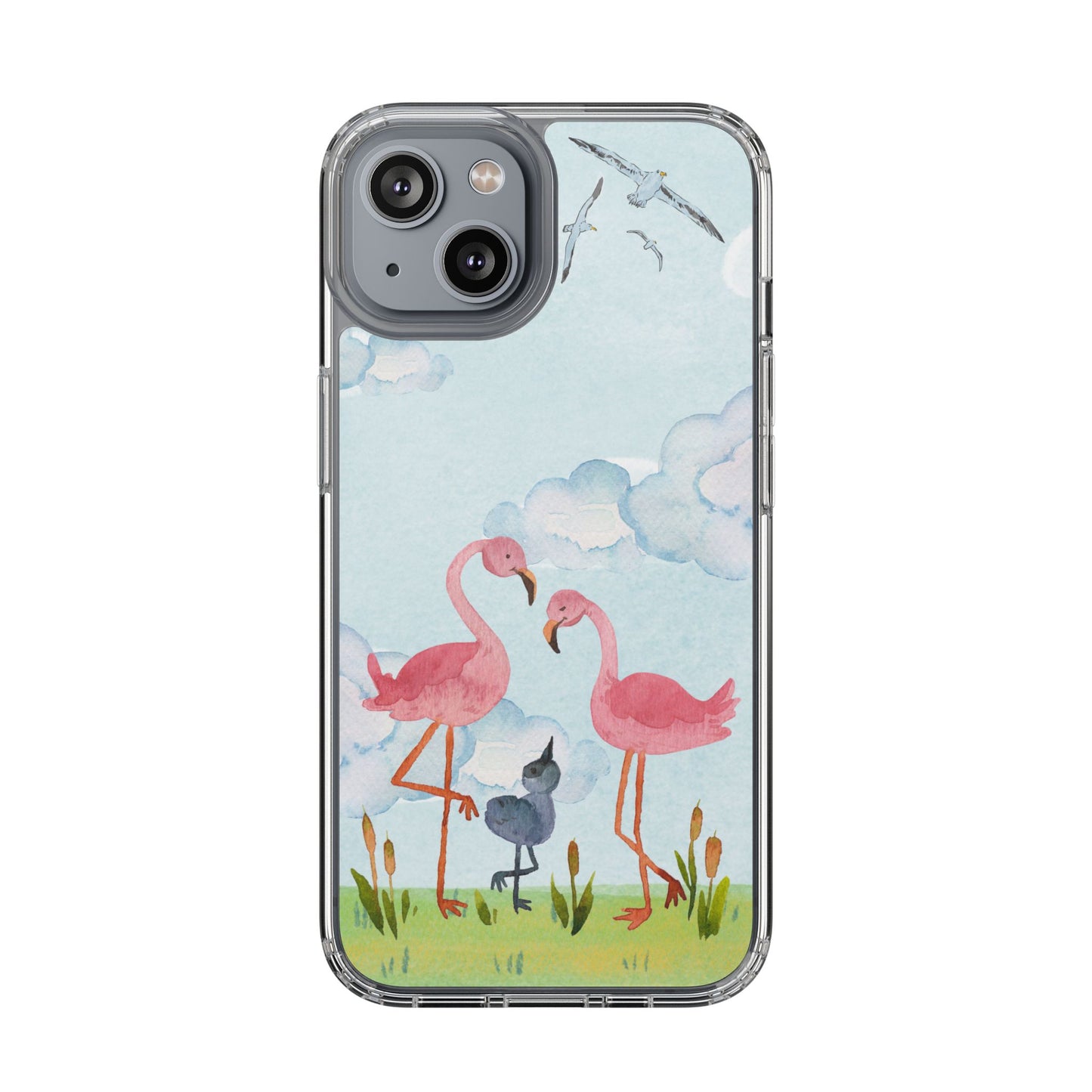 Watercolor Flamingo Phone Case, Clear Phone Case, Tropical Phone Cover, Custom Phone Case