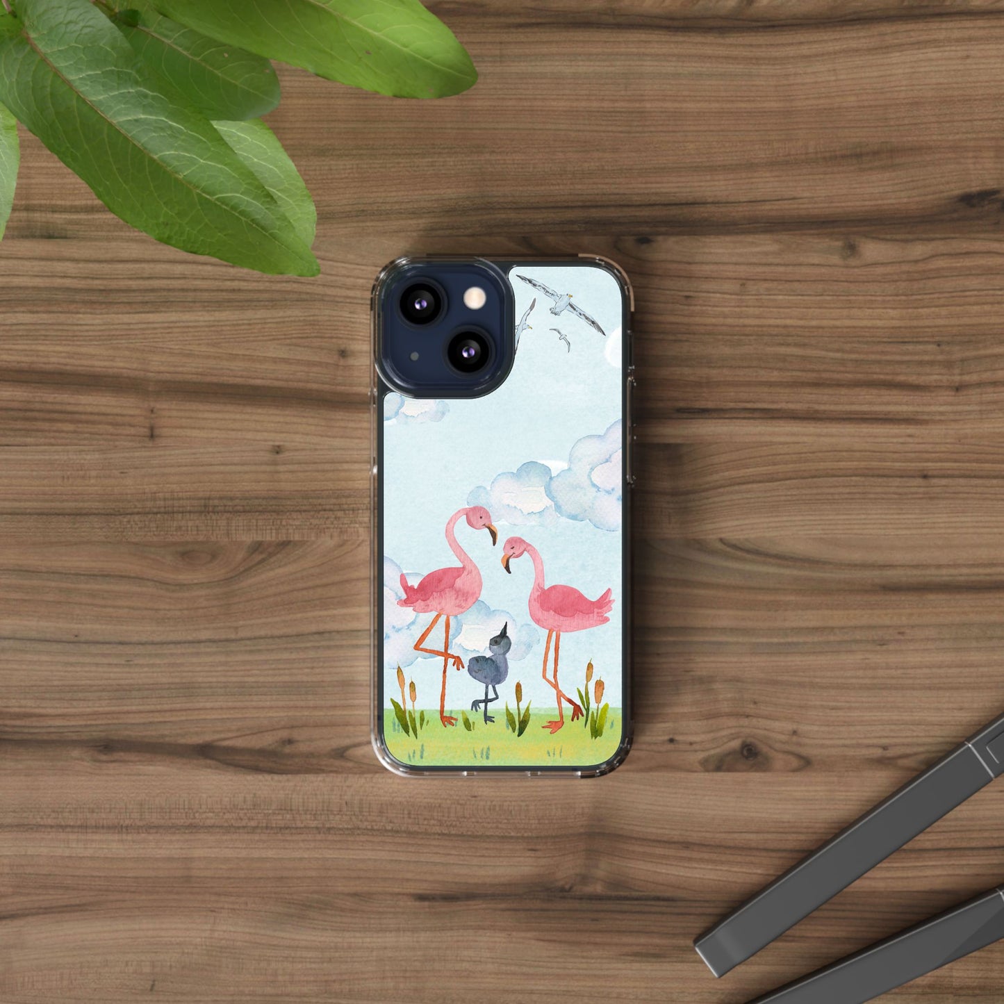 Watercolor Flamingo Phone Case, Clear Phone Case, Tropical Phone Cover, Custom Phone Case