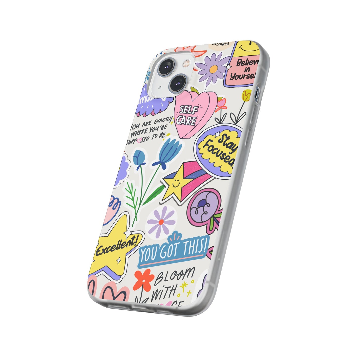 Colorful  Phone Case, Inspirational Flexi Case, Cute Floral Design, Gifts for Friends