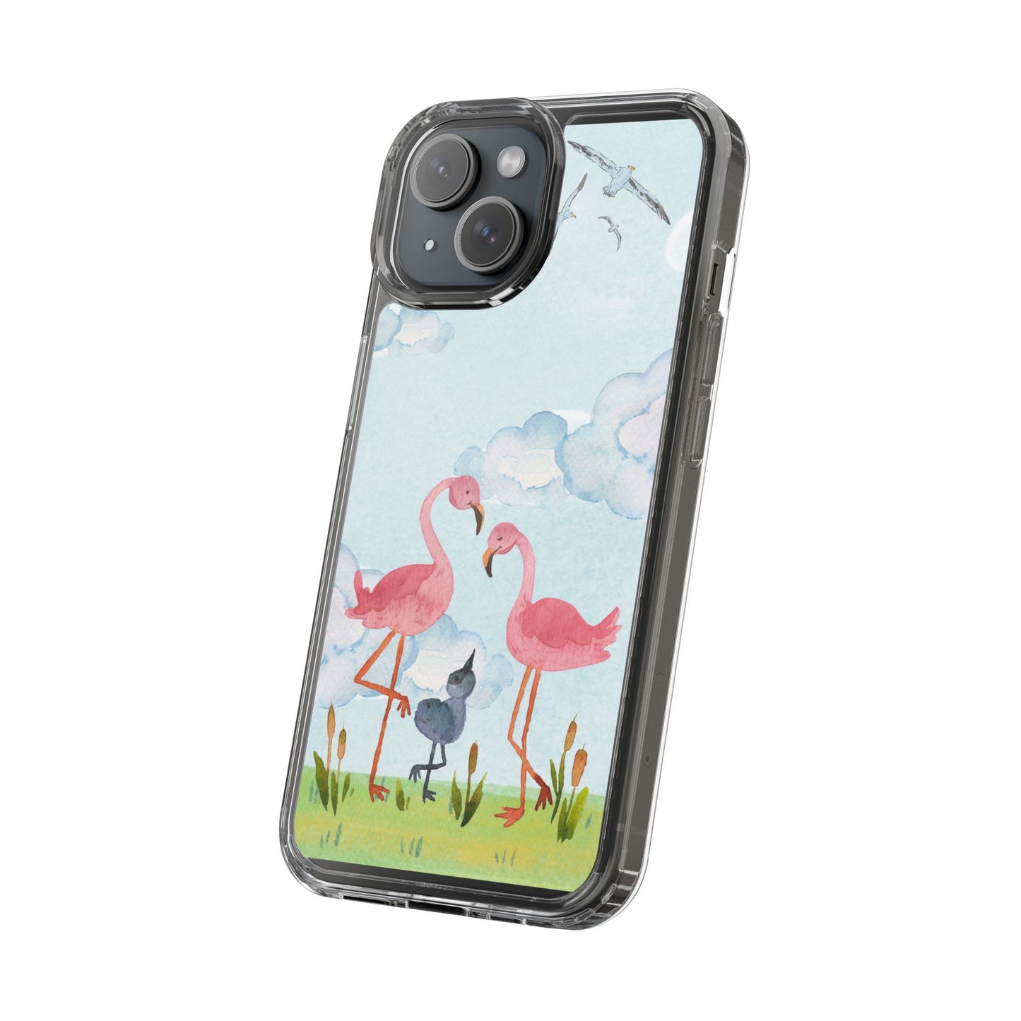 Watercolor Flamingo Phone Case, Clear Phone Case, Tropical Phone Cover, Custom Phone Case