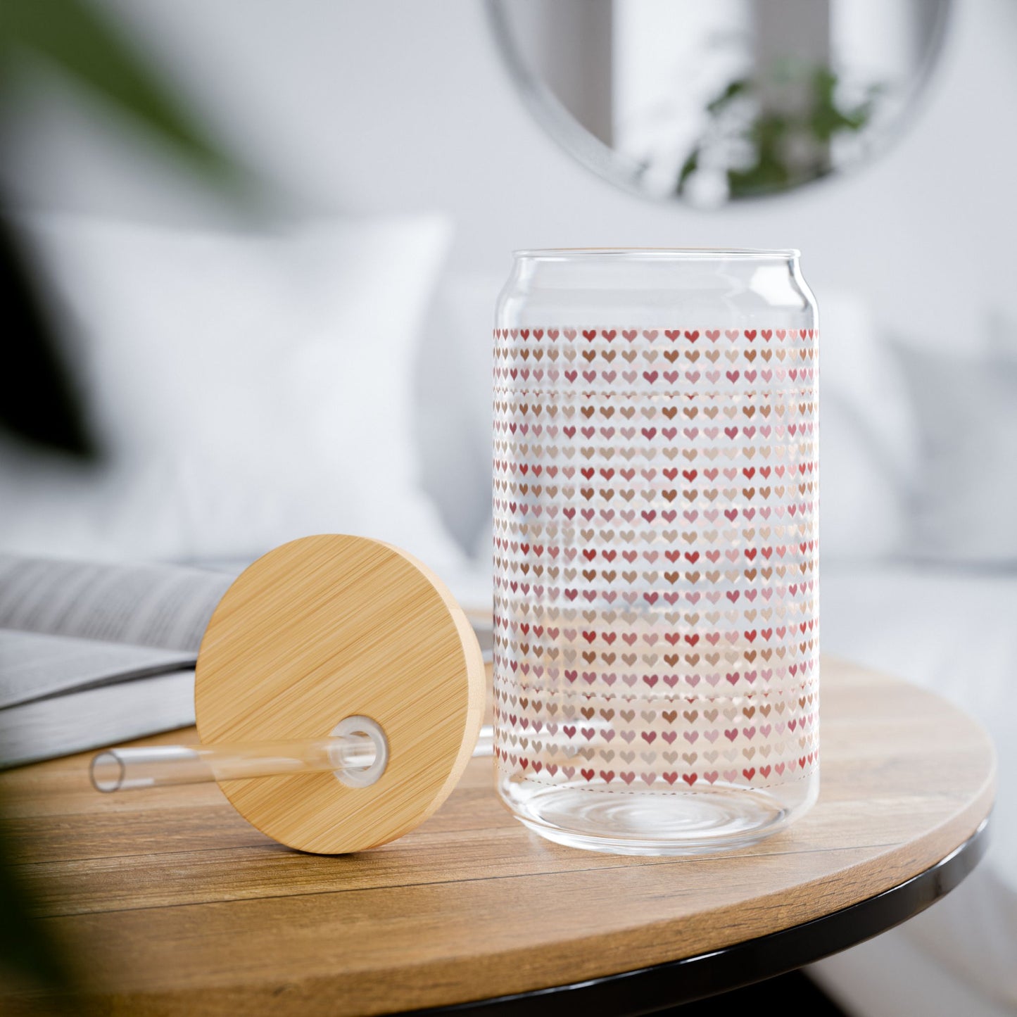 Heart Pattern Sipper Glass, 16oz - Romantic Drinkware, Anniversaries Gifts, Eco-Friendly Beverage Container